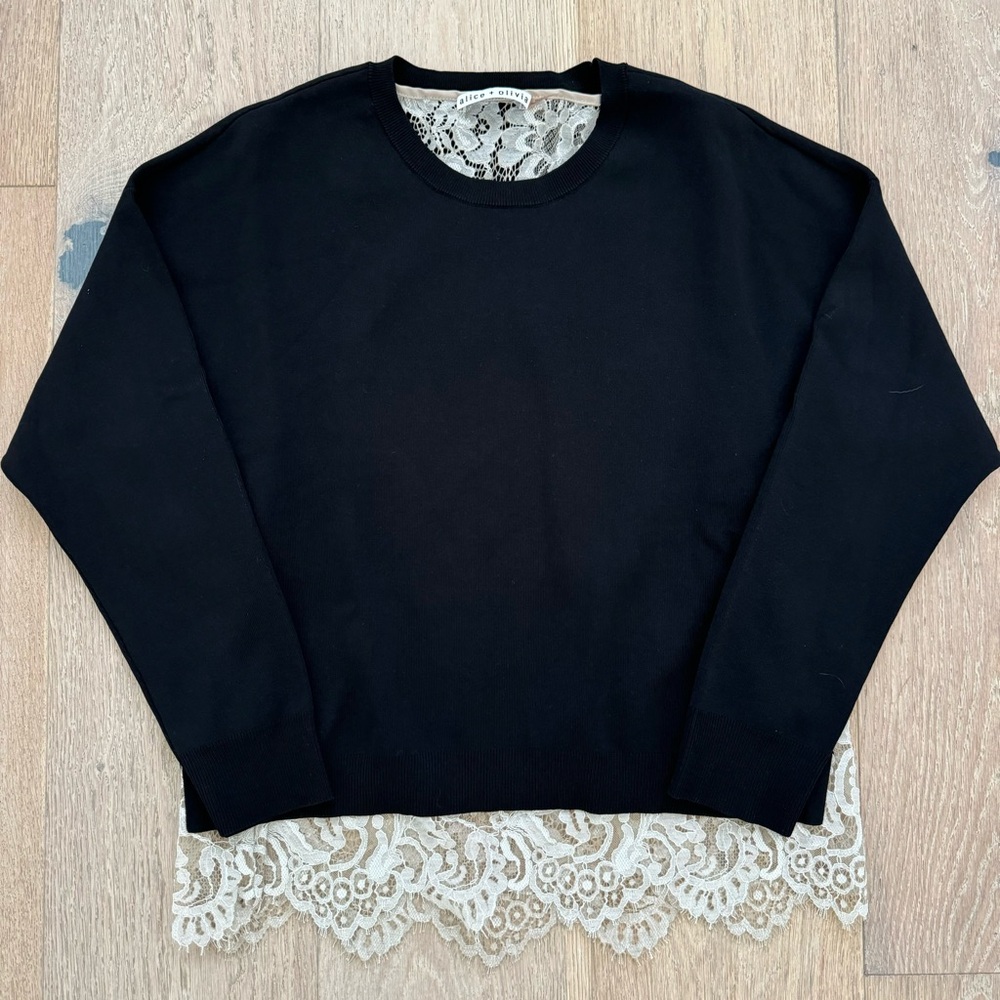 Alice + Olivia Lace Sweater Black and Ivory Size M